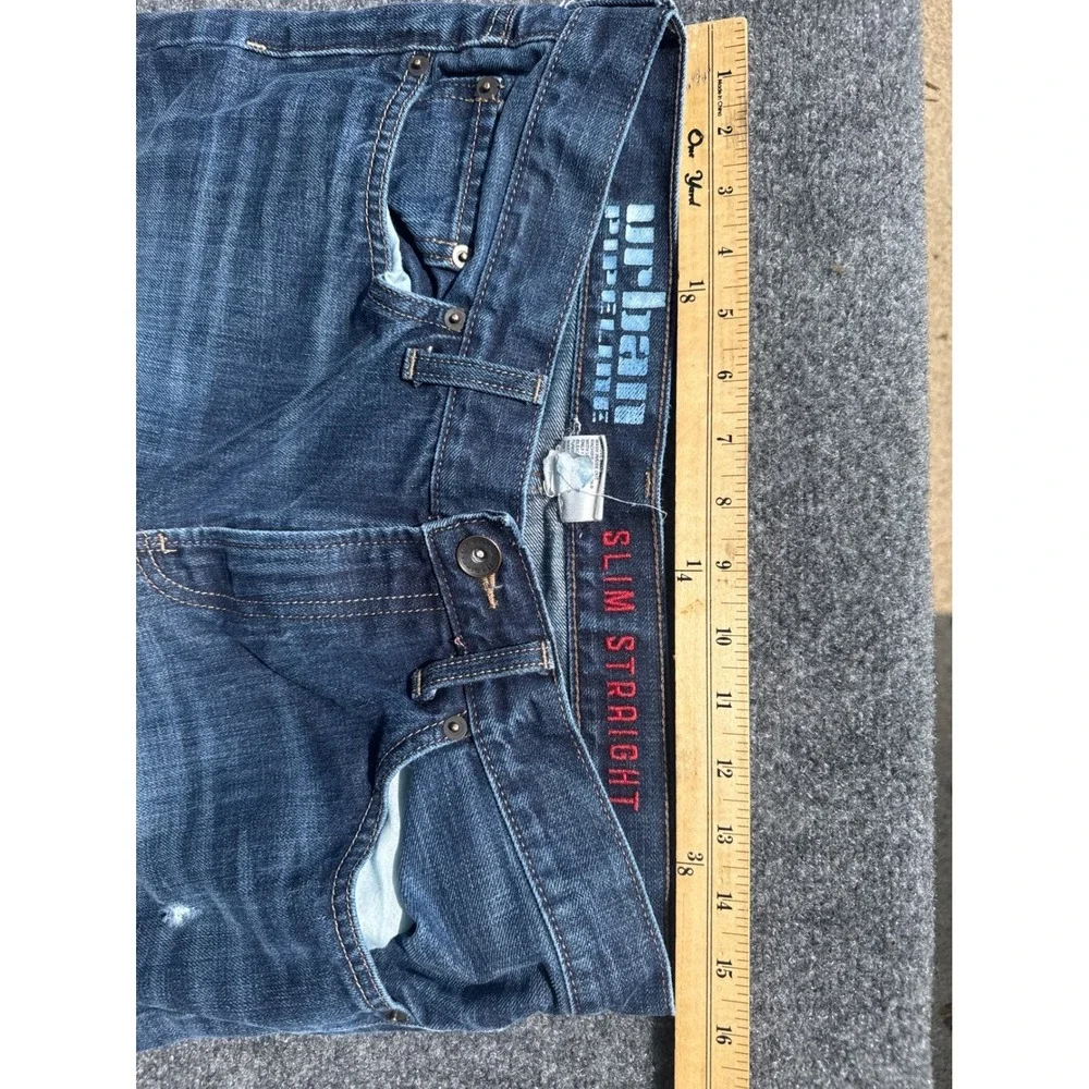 Urban Pipeline Mens Slim Straight‎ Leg Dark Wash Distressed Denim Jeans 32x34
